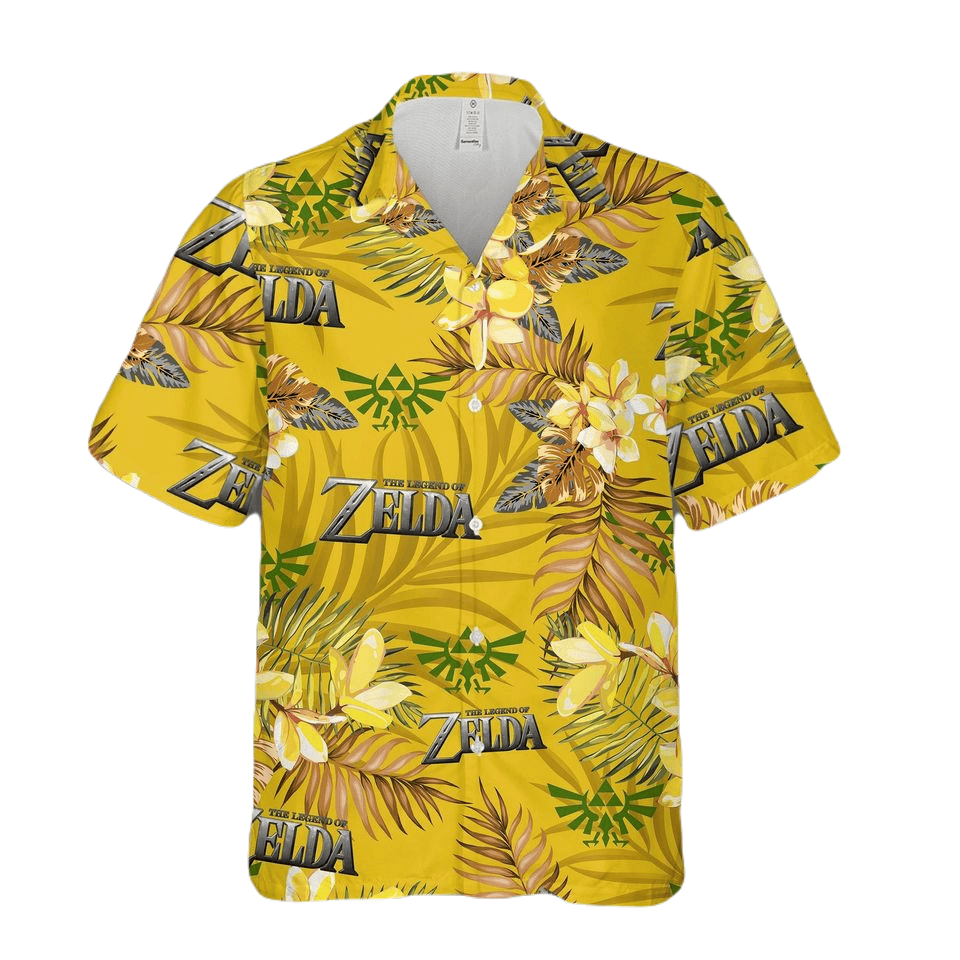 NoClaws Legend Of Zelda Hawaii Shirt Legend Of Zelda Symbol Tropical Pattern Hawaiian Shirt Yellow Unisex
