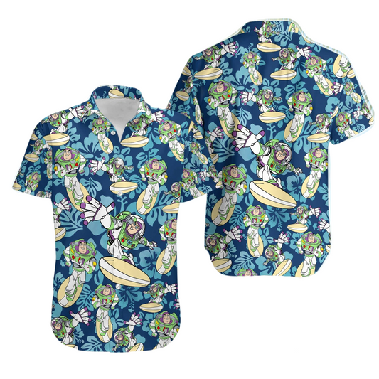 Toy Story Hawaii Shirt Disney Buzz Surfing Tropical Flower Pattern Hawaiian Shirt Blue Unisex