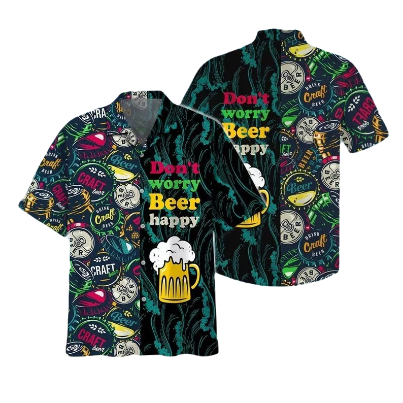 NoClaws Beer Hawaii Shirt Don't Worry Beer Happy Hawaiian Shirt Black Green Unisex