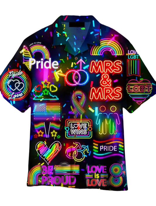 NoClaws NoClaws LGBT Hawaii Shirt Mrs Love Mrs Love Is Love Neon Light Hawaiian Shirt Colorful Unisex