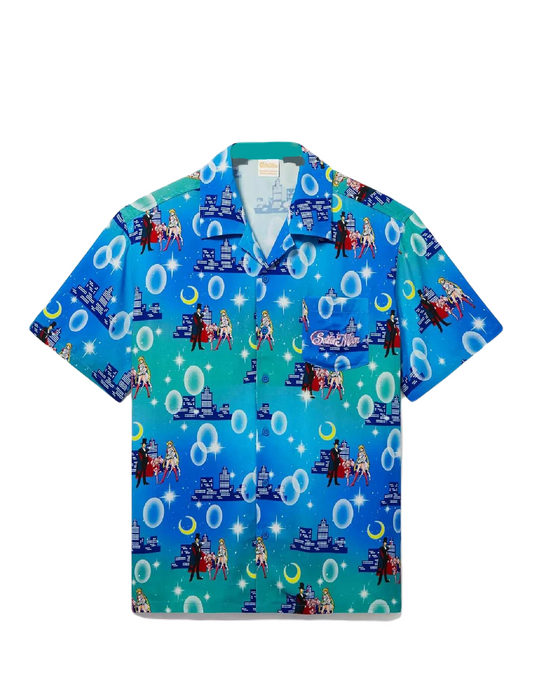 NoClaws NoClaws Sailor Moon Hawaii Shirt Guardian Sailor Moon Nighttime Hawaiian Shirt Blue Unisex