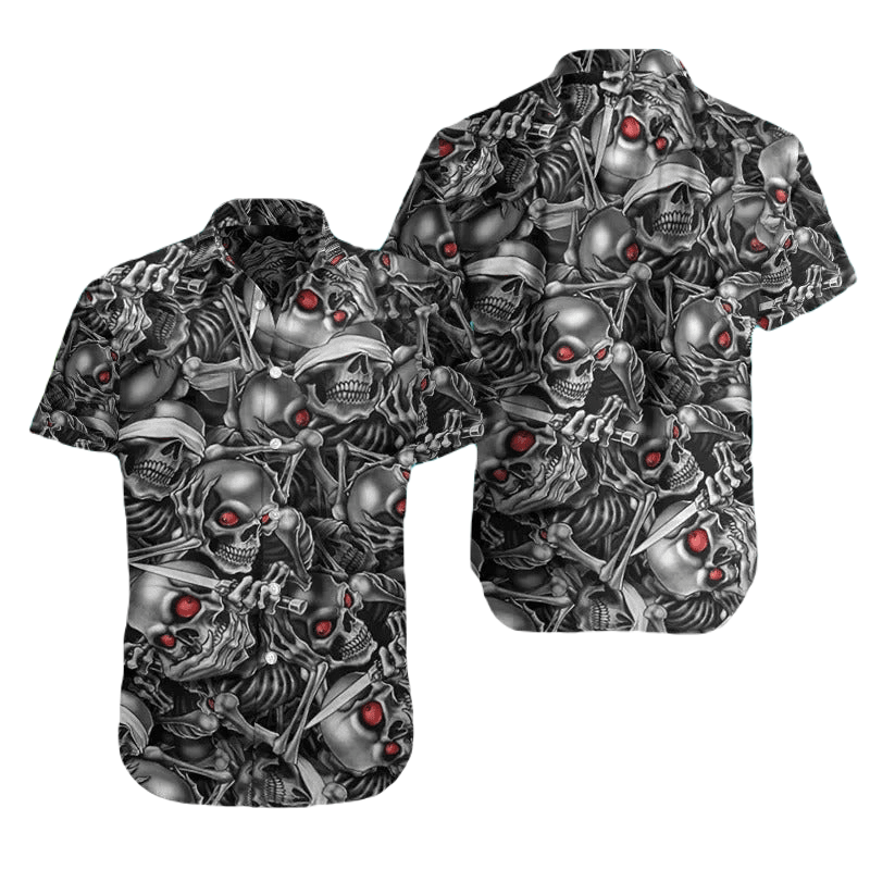 NoClaws Skull Hawaii Shirt No Hear No See No Speak Skull Hawaiian Shirt Gray Unisex