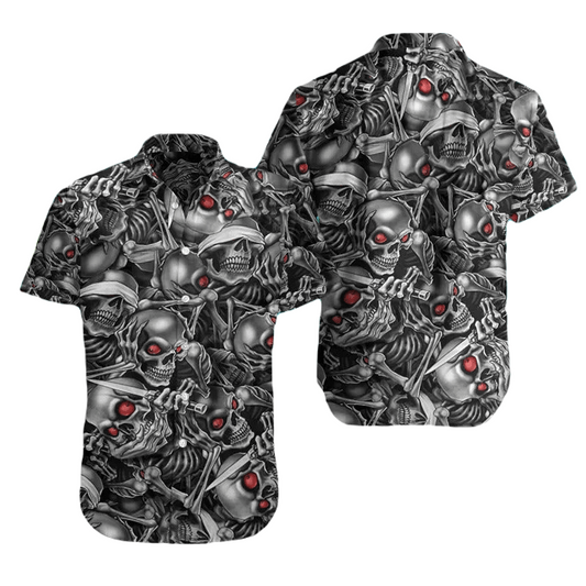 NoClaws Skull Hawaii Shirt No Hear No See No Speak Skull Hawaiian Shirt Gray Unisex