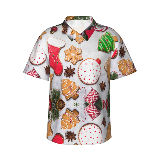NoClaws Christmas Hawaii Shirt Christmas Gingerbread Cookies Pattern Hawaiian Shirt Colorful Unisex