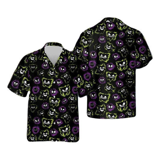 NoClaws Pokemon Hawaii Shirt Pokemon Gengar Ghost Evolution Pattern Aloha Shirt Black Unisex