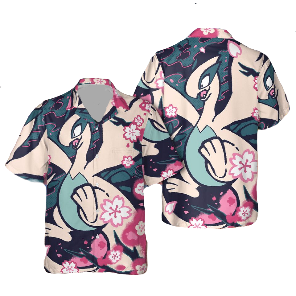 NoClaws Pokemon Hawaii Shirt Pokemon Venusaur Cherry Blossom Pattern Aloha Shirt Colorful Unisex