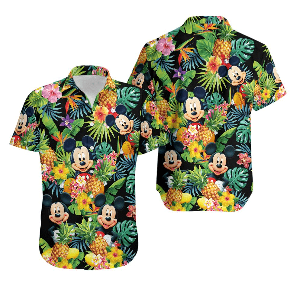 NoClaws MM Hawaii Shirt Disney MM Pineapples Tropical Leaves Pattern Hawaiian Shirt Colorful Unisex
