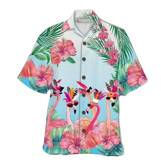 NoClaws Flamingo Hawaii Shirt Cool Glasses Flamingo Graphic Hawaiian Shirt Pink Blue Unisex