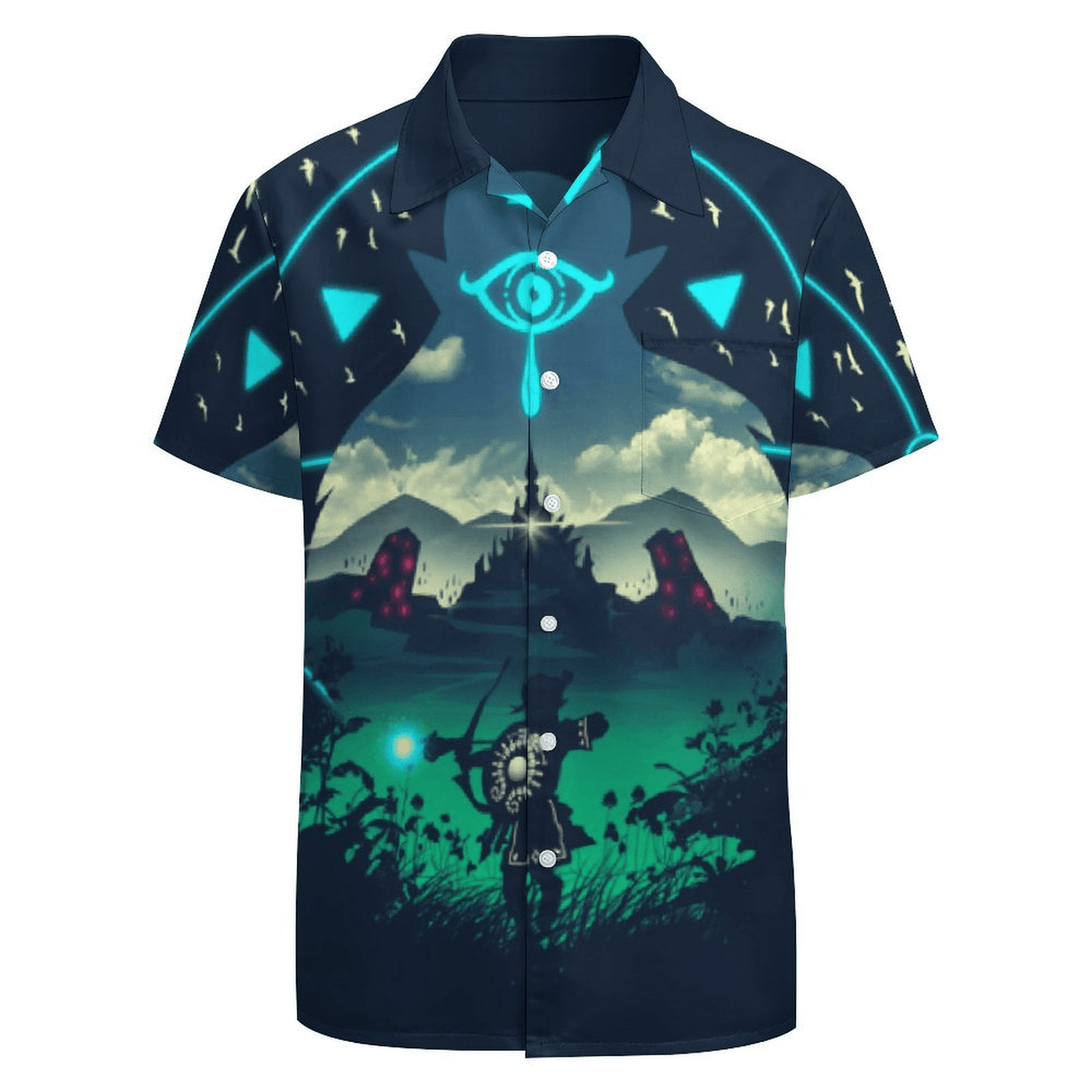 NoClaws Legend Of Zelda Hawaii Shirt Link Zelda Silhouette Castle Graphic Hawaiian Shirt Blue Unisex
