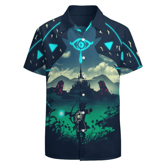 NoClaws Legend Of Zelda Hawaii Shirt Link Zelda Silhouette Castle Graphic Hawaiian Shirt Blue Unisex