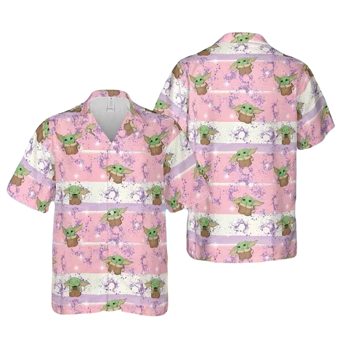 NoClaws Star Wars Hawaii Shirt Baby Yoda Cute Chibi Pattern Hawaiian Shirt Pink Unisex