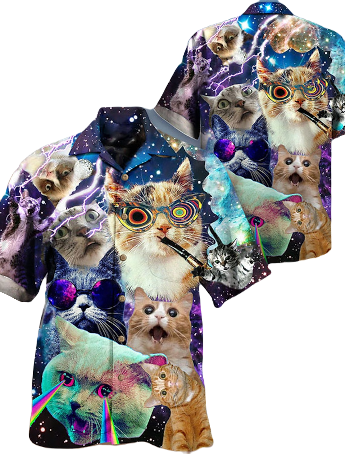 NoClaws Funny Hawaii Shirt Funny Cat Meme Galaxy Graphic Hawaiian Shirt Colorful Unisex