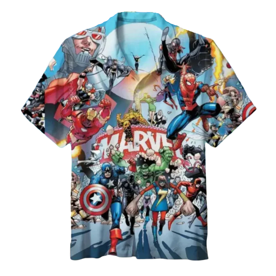 NoClaws NoClaws Marvel Hawaii Shirt All Of Marvel Superheroes Pattern Hawaiian Shirt Colorful Unisex