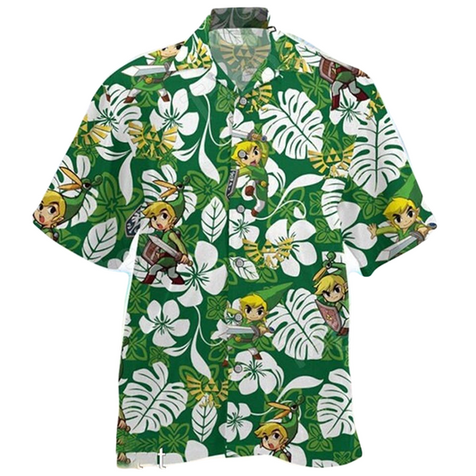NoClaws Legend Of Zelda Hawaii Shirt Link Tropical Leaves Pattern Hawaiian Shirt Green Unisex