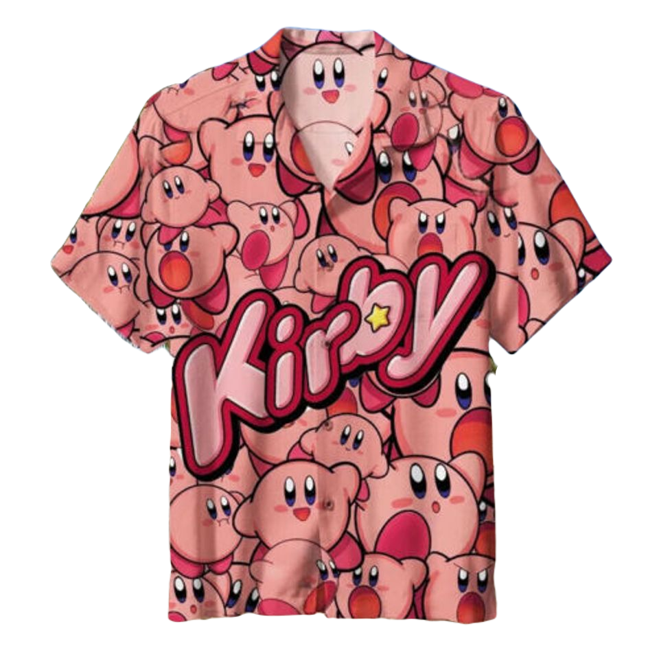 NoClaws NoClaws Kirby Hawaii Shirt Kirby Face Emitions Pattern Hawaiian Shirt Pink Unisex