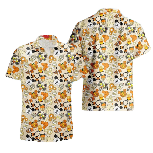 NoClaws Disney Hawaii Shirt Halloween Disney Snacks Pattern Hawaiian Shirt Orange Unisex