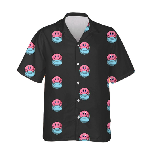 NoClaws NoClaws Kirby Hawaii Shirt Cute Kirby In A Pocket Pattern Hawaiian Shirt Black Unisex
