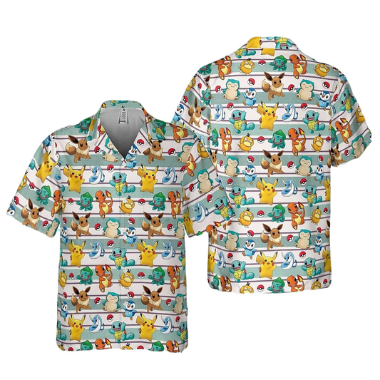 NoClaws NoClaws Pokemon Hawaii Shirt All Of Chibi Cute Pokemon Pattern Hawaiian Shirt Colorful Unisex