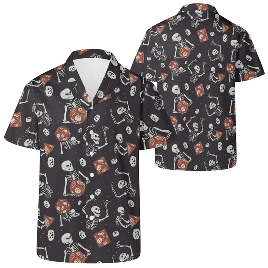 NoClaws Halloween Hawaii Shirt Skeleton Playing Dices Pattern Hawaiian Shirt Black Unisex