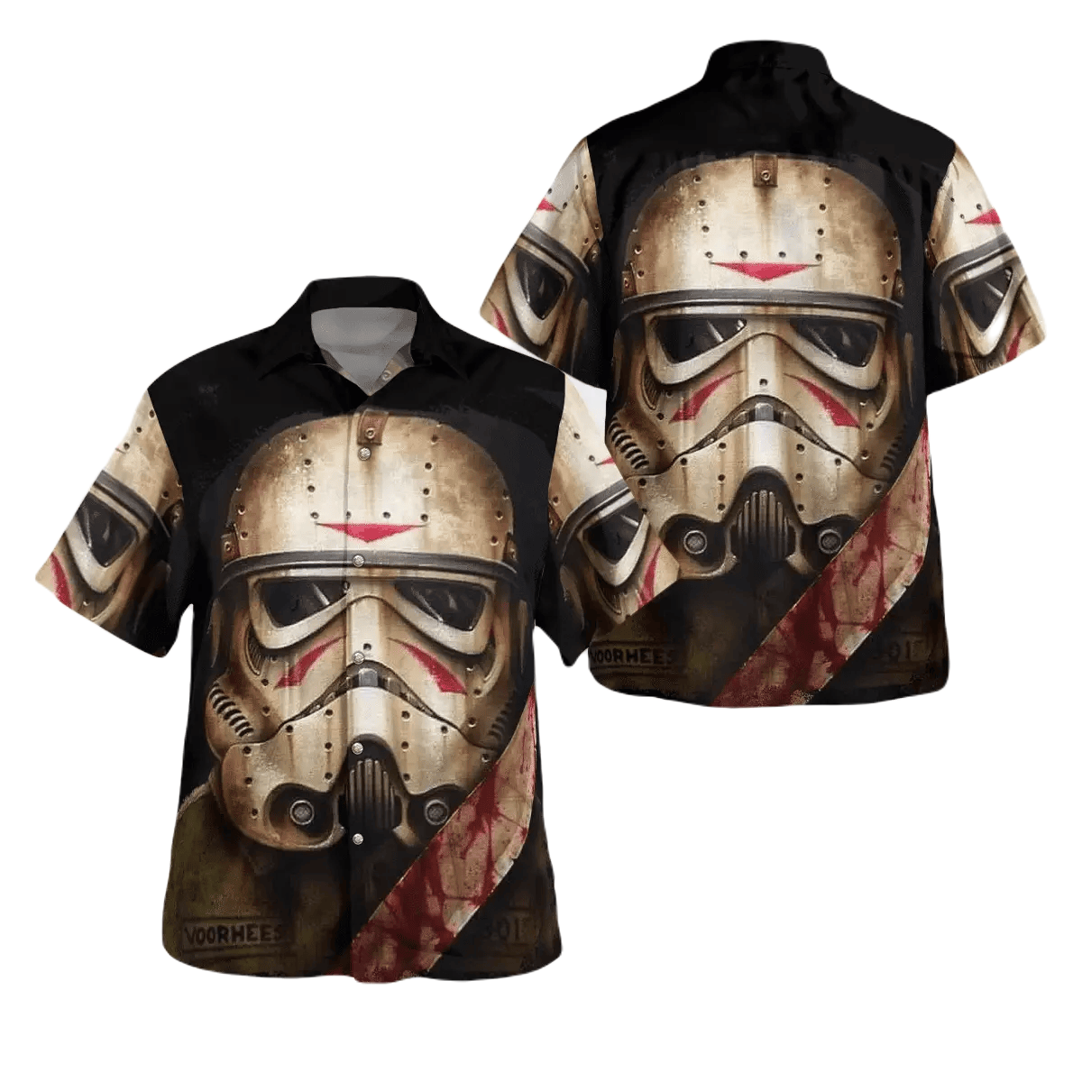 NoClaws Star Wars Hawaii Shirt Halloween Stormtrooper Face Graphic Hawaiian Shirt Black Brown Unisex