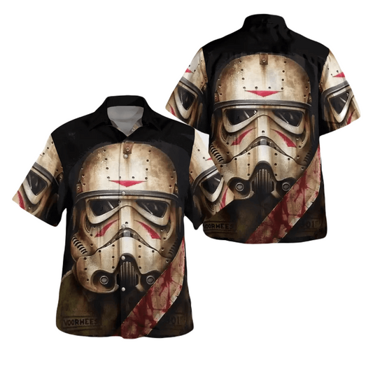 NoClaws Star Wars Hawaii Shirt Halloween Stormtrooper Face Graphic Hawaiian Shirt Black Brown Unisex