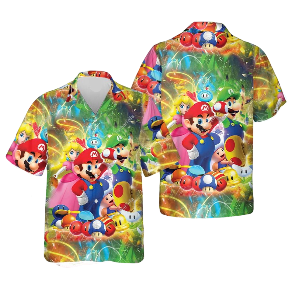 NoClaws Mario Hawaii Shirt Mario Luigi Peach With Mushroom Aloha Shirt Colorful Unisex