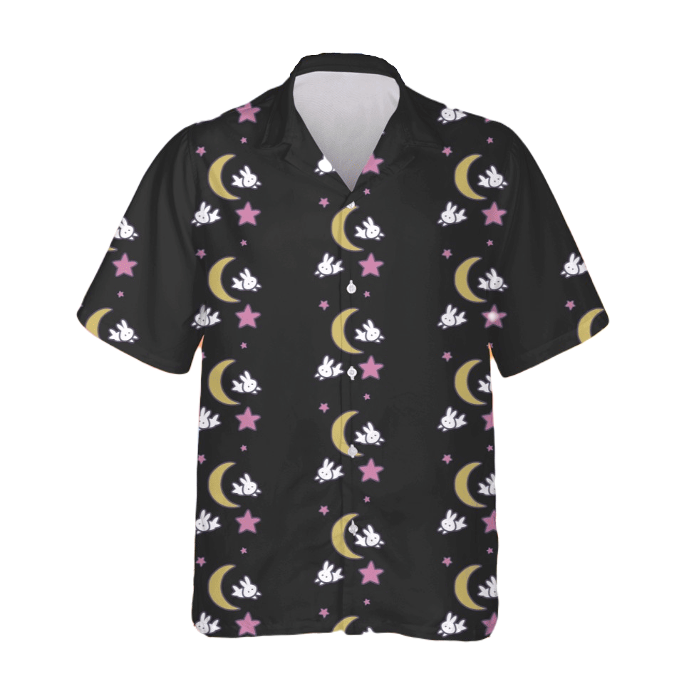 NoClaws NoClaws Sailor Moon Hawaii Shirt Sailor Moon Usagi Stars Bunny Hawaiian Shirt Black Unisex