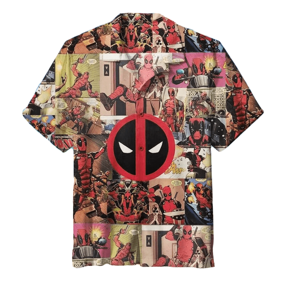 NoClaws Deadpool Hawaii Shirt Marvel Deadpool Symbol Comic Pattern Hawaiian Shirt Red Unisex