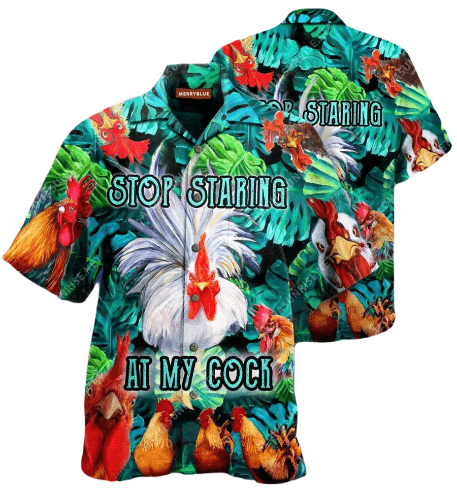 NoClaws Funny Hawaii Shirt Stop Staring At My Cock Tropical Pattern Hawaiian Shirt Green Unisex