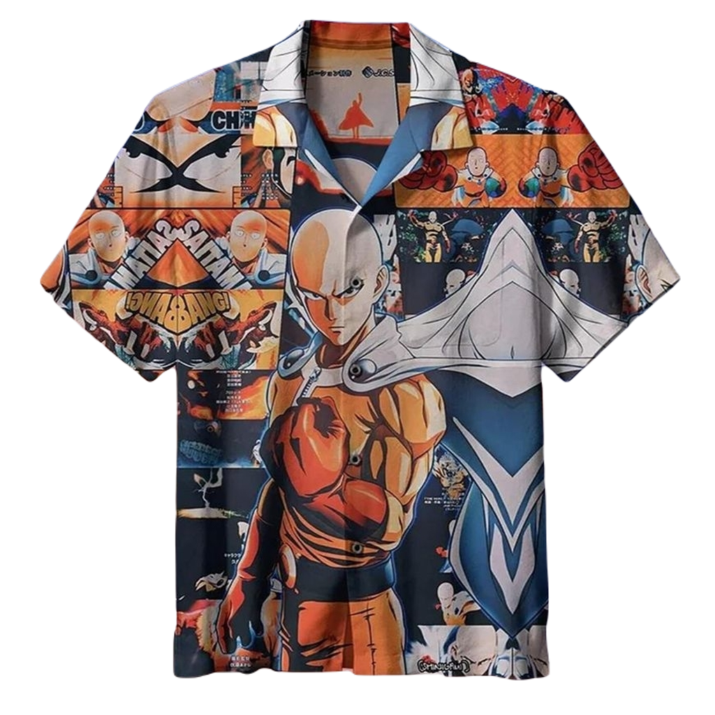 NoClaws NoClaws One Punch Man Hawaii Shirt One Punch Man Saitama Graphic Hawaiian Shirt Yellow Unisex