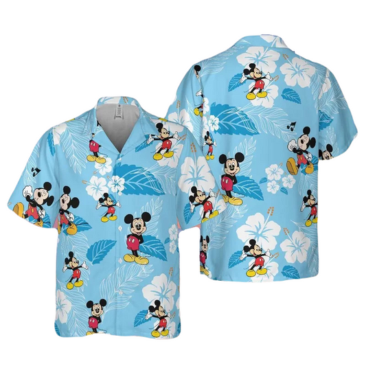 NoClaws MM Hawaii Shirt Disney MM Poses Tropical Flower Pattern Hawaiian Shirt Blue Unisex