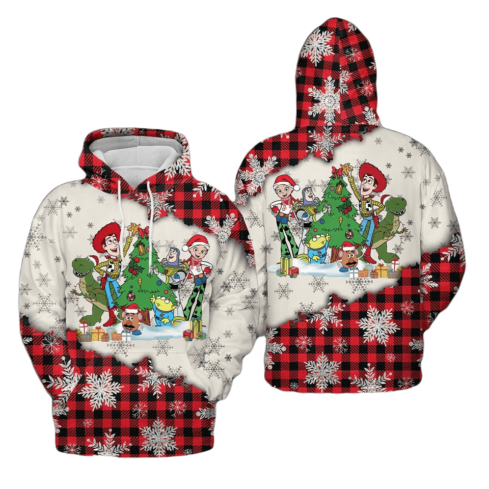 Toy Story Hoodie DN Toy Story Characters Christmas Pattern Hoodie White Red Unisex