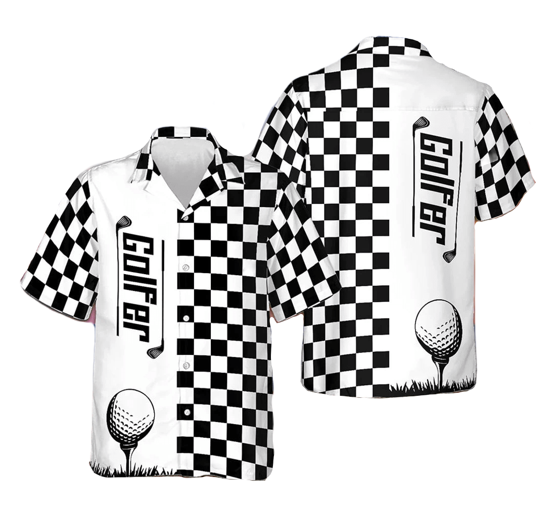 NoClaws Golf Hawaii Shirt Golfer Ball Checkerboard Patern Hawaiian Shirt Black White Unisex