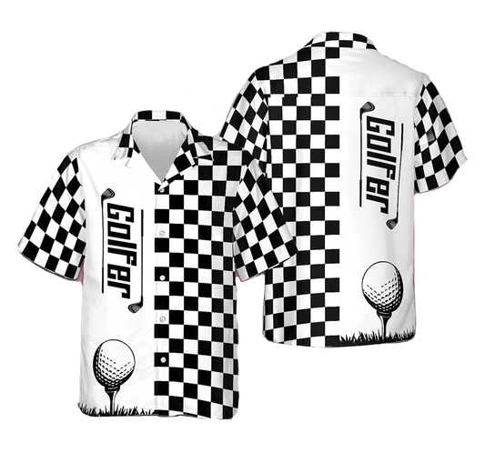 NoClaws Golf Hawaii Shirt Golfer Ball Checkerboard Patern Hawaiian Shirt Black White Unisex