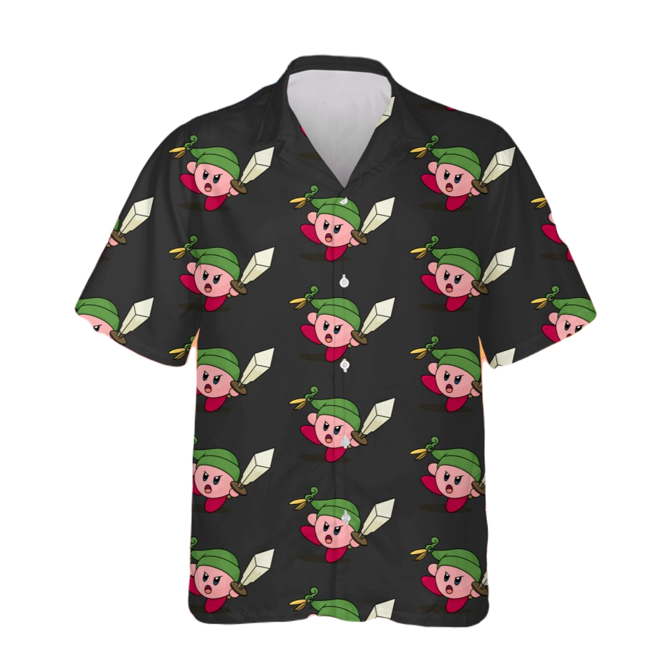 NoClaws NoClaws Kirby Hawaii Shirt Kirby As Link Pattern Hawaiian Shirt Black Unisex