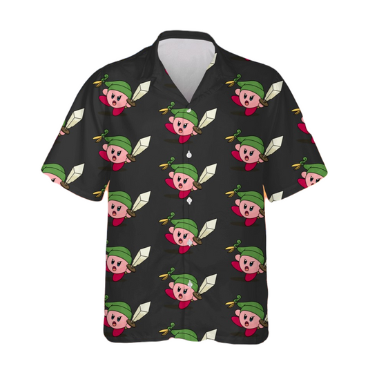 NoClaws NoClaws Kirby Hawaii Shirt Kirby As Link Pattern Hawaiian Shirt Black Unisex