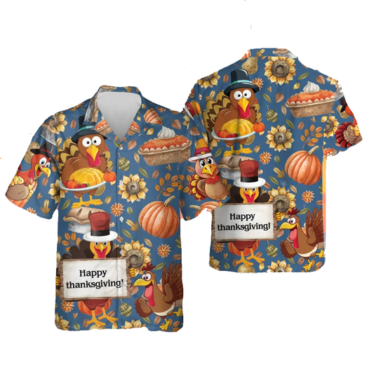 NoClaws Thanksgiving Hawaii Shirt Happy Thanksgiving Autumn Pumpkin Aloha Shirt Blue Unisex
