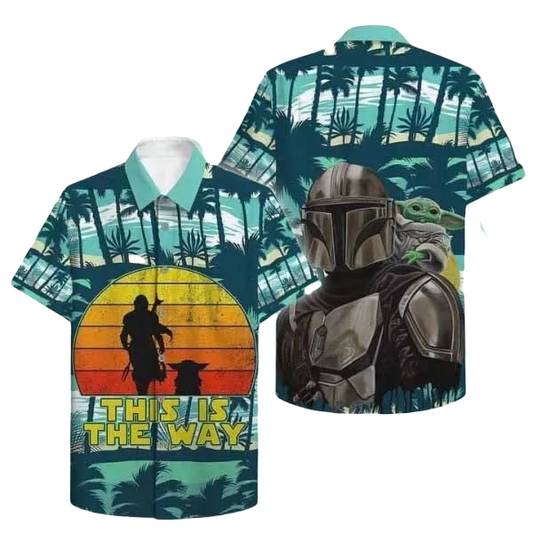 NoClaws Star Wars Hawaii Shirt Boba Fett This Is The Way Palm Tree Pattern Hawaiian Shirt Green Unisex
