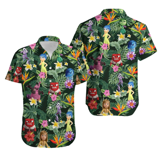 NoClaws Inside Out Hawaii Shirt Disney All Emotions Tropical Leaves Pattern Aloha Shirt Green Unisex