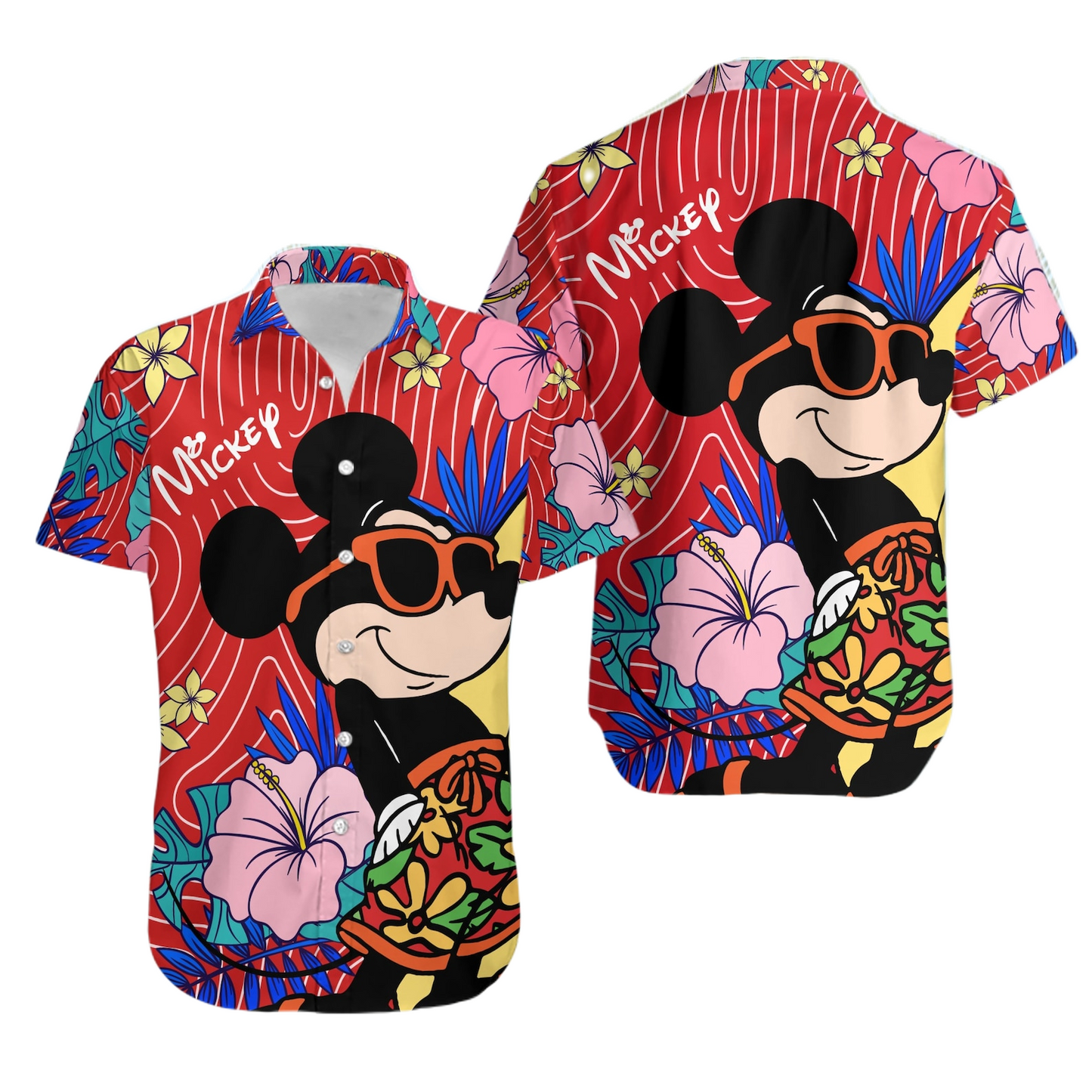 NoClaws MM Hawaii Shirt Disney Cool Sunglassess MM Summer Flower Hawaiian Shirt Colorful Unisex