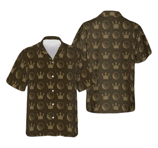 NoClaws Golf Hawaii Shirt Royal Golf Ball Crown Pattern Hawaiian Shirt Browm Unisex