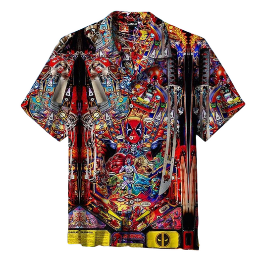 NoClaws Deadpool Hawaii Shirt Marvel Deadpool Pinball Game Graphic Hawaiian Shirt Red Unisex