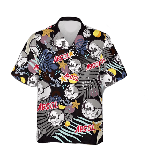NoClaws Pokemon Hawaii Shirt Pokemon Absol Lemon Pattern Aloha Shirt Black Unisex