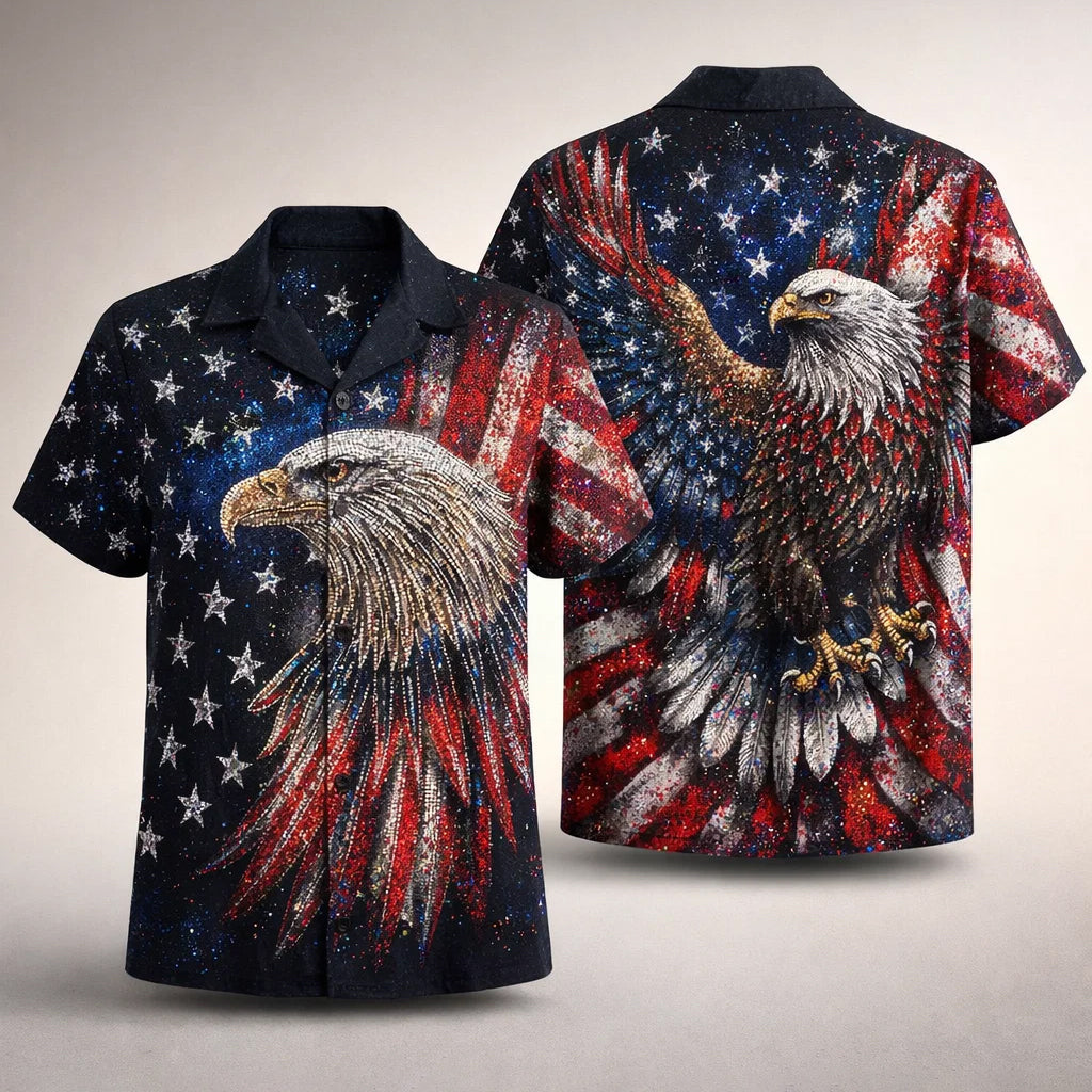 American Flag Eagle Hawaiian Shirt Patriotic Bald Eagle USA Gift