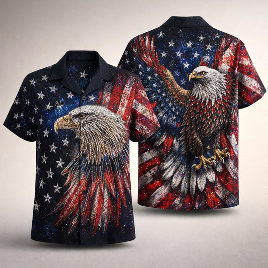 American Flag Eagle Hawaiian Shirt Patriotic Bald Eagle USA Gift