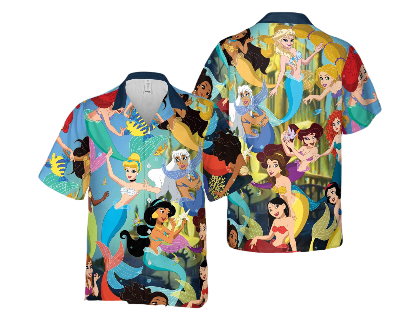 NoClaws Disney Hawaii Shirt Disney Princesses As Mermaid Pattern Hawaiian Shirt Colorful Unisex