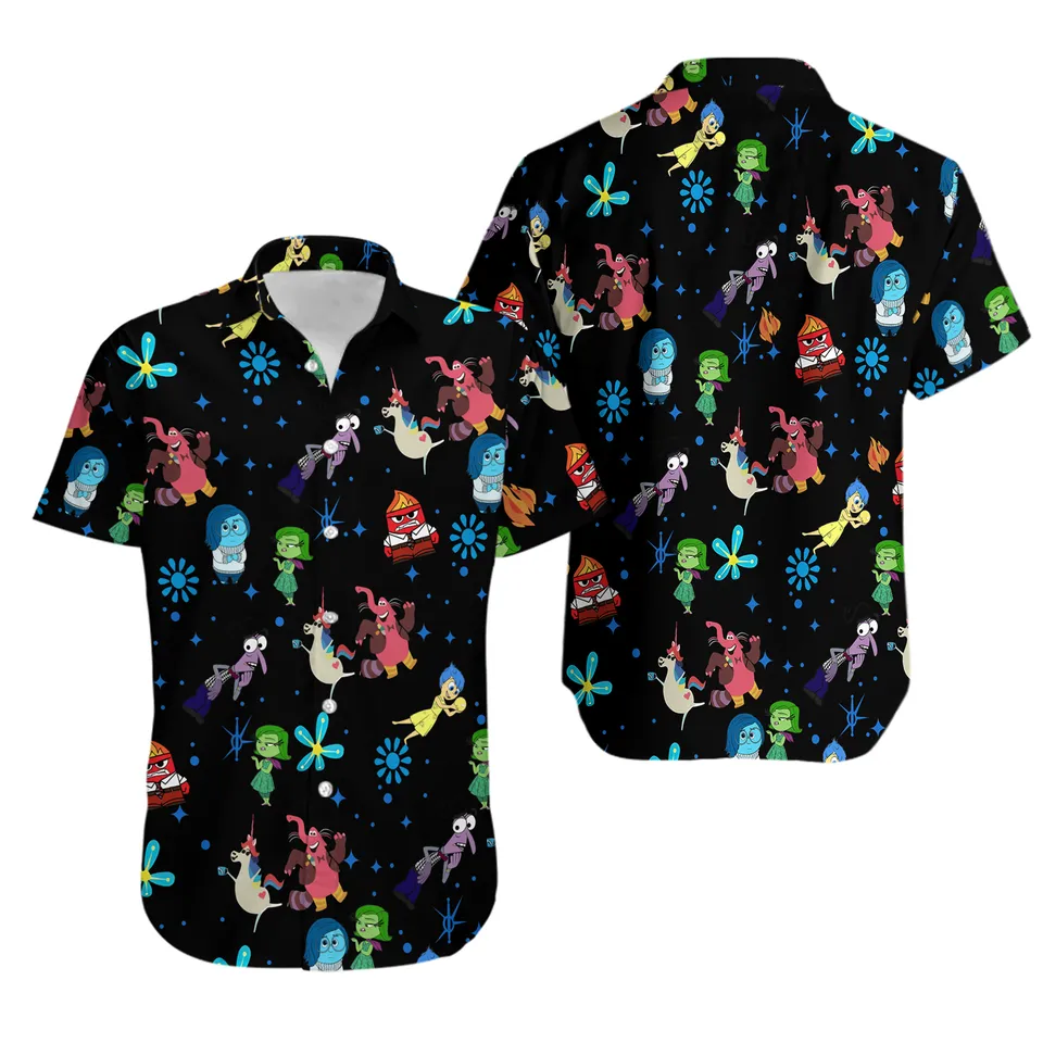 NoClaws Inside Out Hawaii Shirt Disney Inside Out Emotions Flower Pattern Aloha Shirt Black Unisex