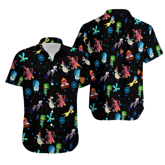 NoClaws Inside Out Hawaii Shirt Disney Inside Out Emotions Flower Pattern Aloha Shirt Black Unisex