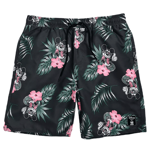 Mickey Mouse Shorts Cool Mickey Mouse Tropical Flower Pattern Beach Shorts Black Green