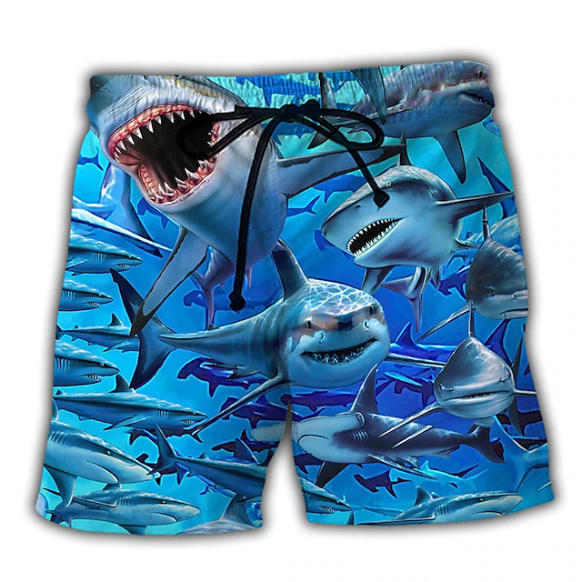 Shark Shorts a Shiver of Sharks Graphic Beach Shorts Blue